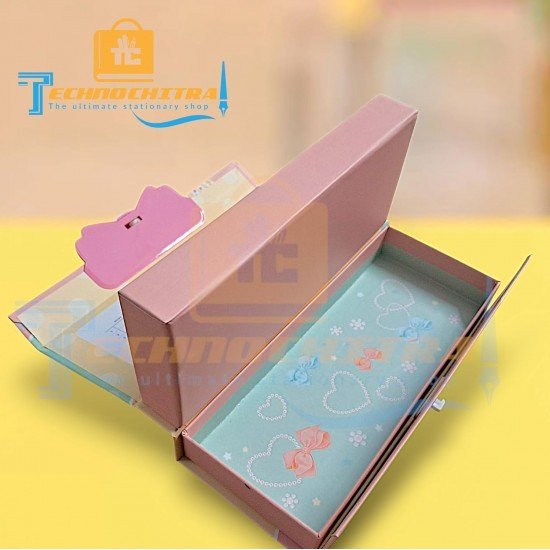 TECHNOCHITRA® Cute Doll Printed Multipurpose Password Lock Compass Pencil Box Stationery Organizer for Girls