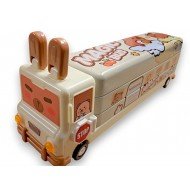 TECHNOCHITRA Rabbit Bus Pencil Box - Metal School Bus Shape with Sharpener - Dual Compartment Kids Pencil Box