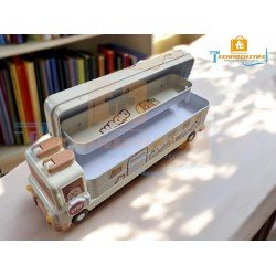 TECHNOCHITRA Rabbit Bus Pencil Box - Metal School Bus Shape with Sharpener - Dual Compartment Kids Pencil Box