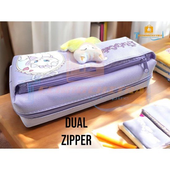 TECHNOCHITRA Kawaii Kitten Stationery Organizer for Girls - Soft Plush Accent, Double Zipper