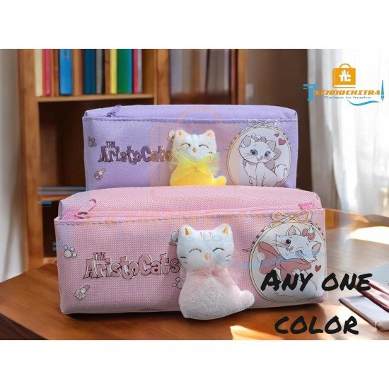 TECHNOCHITRA Kawaii Kitten Stationery Organizer for Girls - Soft Plush Accent, Double Zipper