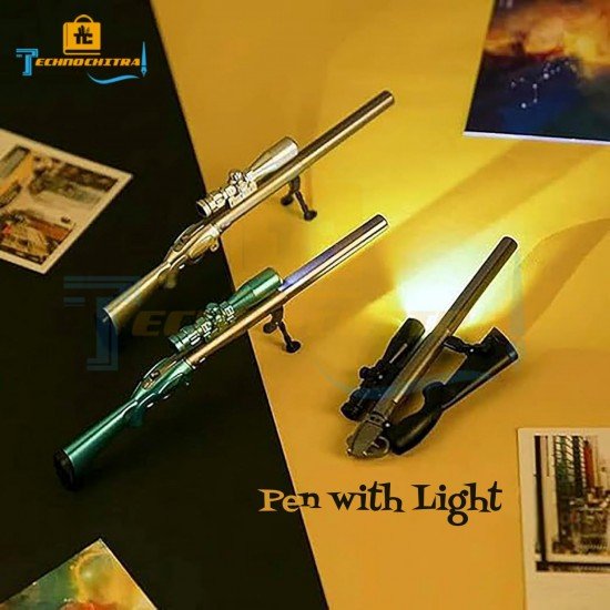 TECHNOCHITRA® Gun Shape Pen with Light for Kids, Stationery Pen Gift Set for boys