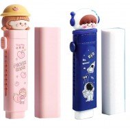 TECHNOCHITRA Cartoon Push Eraser Set – 2 Retractable Erasers with Extra Refills – Fun & Long-Lasting for Kids & Students