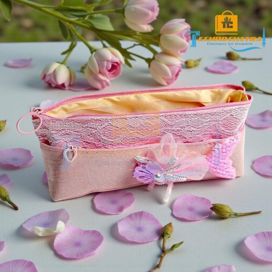 TECHNOCHITRA Water Angel Glitter Pencil Pouch for Girls | Dual Zip Spacious Stationery Pouch | Cute Mermaid-Inspired Zipper Bag for Kids, Teens & College Girls