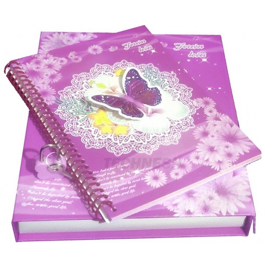TECHNOCHITRA 3D Butter fly Printed Lock Diary for Girls