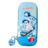 TECHNOCHITRA Soft Touch Pencil Case Pink with Compartments 3D Stereo Cartoon Pencil Box, Large Capacity Art Canvas Pencil Box Blue