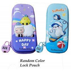 TECHNOCHITRA Soft Touch Pencil Case Pink with Compartments 3D Stereo Cartoon Pencil Box, Large Capacity Art Canvas Pencil Box Blue