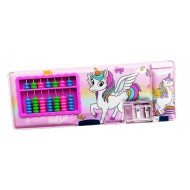 TECHNOCHITRA Unicorn Designer Compass Box with Abacus Art Plastic Pencil Box