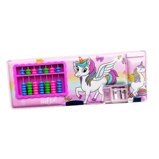 TECHNOCHITRA Unicorn Designer Compass Box with Abacus Art Plastic Pencil Box