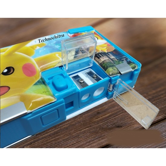 TECHNOCHITRA Funny Cartoon Printed Dual Space with Integrated Sharpener  Pencil Box