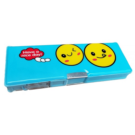 TECHNOCHITRA Cute Smiley Emoji Compass Box | Dual Sided Space, Magnetic Closure, Integrated Sharpener | Perfect for Kids