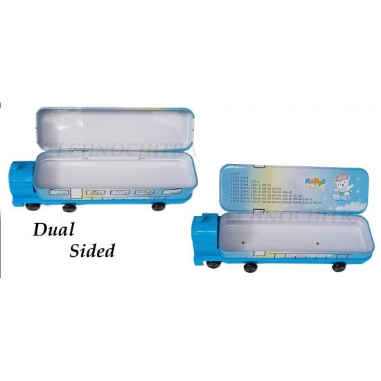 TECHNOCHITRA Cute Cartoon printed Train Shape Dual Space with Wheels Art Metal Pencil Box