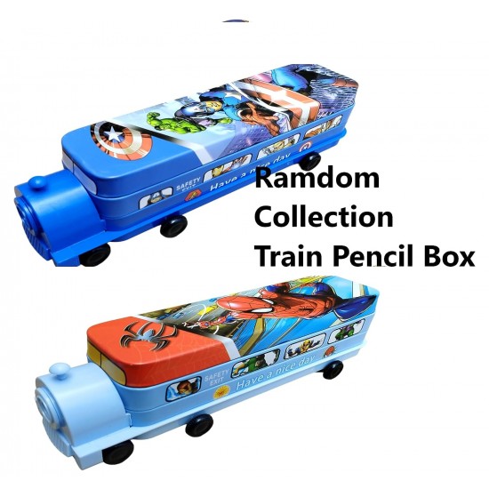 TECHNOCHITRA Super Heros Printed Train Shape with Movable Wheels Art Metal Pencil Box
