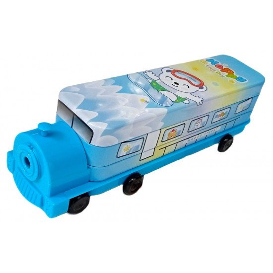 TECHNOCHITRA Cute Cartoon printed Train Shape Dual Space with Wheels Art Metal Pencil Box
