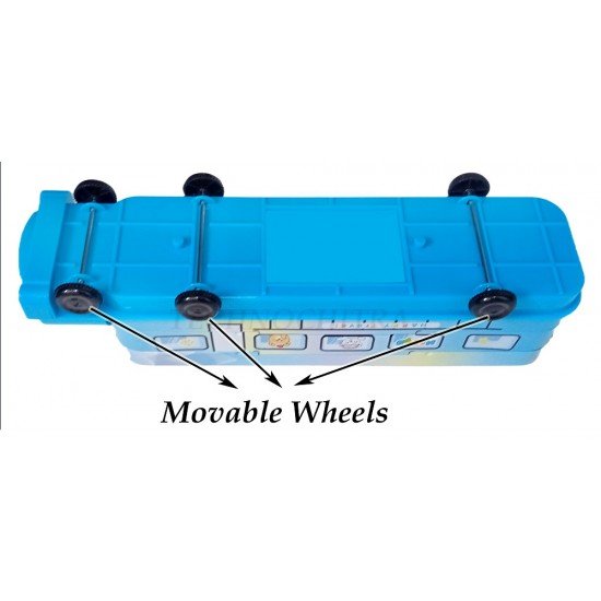TECHNOCHITRA Cute Cartoon printed Train Shape Dual Space with Wheels Art Metal Pencil Box