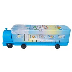 TECHNOCHITRA Cute Cartoon printed Train Shape Dual Space with Wheels Art Metal Pencil Box