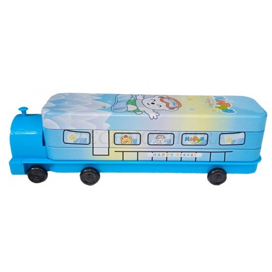 TECHNOCHITRA Cute Cartoon printed Train Shape Dual Space with Wheels Art Metal Pencil Box