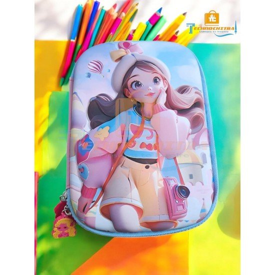 TECHNOCHITRA Cute Girl Stationery Pouch - 3D Design Pencil Pouch - Perfect for School, College & Art Supplies Art EVA Pencil Box  
