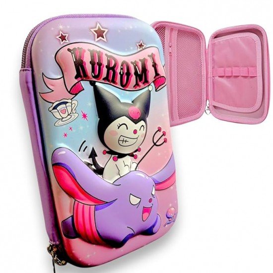 TECHNOCHITRA Kuromi 3D EVA Large Pencil Pouch for Girls | Trendy Big Capacity Stationery Case with Zipper Mesh Pocket & Pen Holders | Cute Anime Gift for Birthday, Diwali, Christmas, New Year