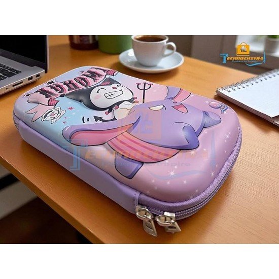 TECHNOCHITRA Kuromi 3D EVA Large Pencil Pouch for Girls | Trendy Big Capacity Stationery Case with Zipper Mesh Pocket & Pen Holders | Cute Anime Gift for Birthday, Diwali, Christmas, New Year