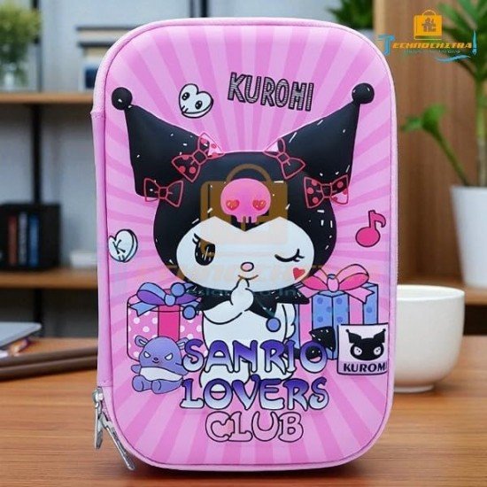 TECHNOCHITRA Kuromi 3D EVA Large Pencil Pouch for Girls | Trendy Big Capacity Stationery Case with Zipper Mesh Pocket & Pen Holders | Cute Anime Gift for Birthday, Diwali, Christmas, New Year