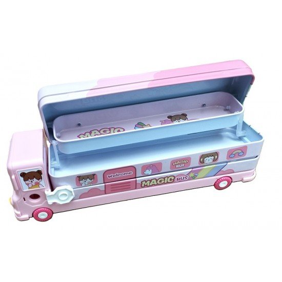 TECHNOCHITRA PINK Magic Bus Cartoon Art Metal Pencil Box TECHNOCHITRA PINK Magic Bus Cartoon Art Metal Pencil Box