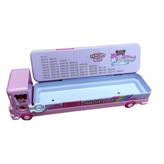 TECHNOCHITRA PINK Magic Bus Cartoon Art Metal Pencil Box TECHNOCHITRA PINK Magic Bus Cartoon Art Metal Pencil Box