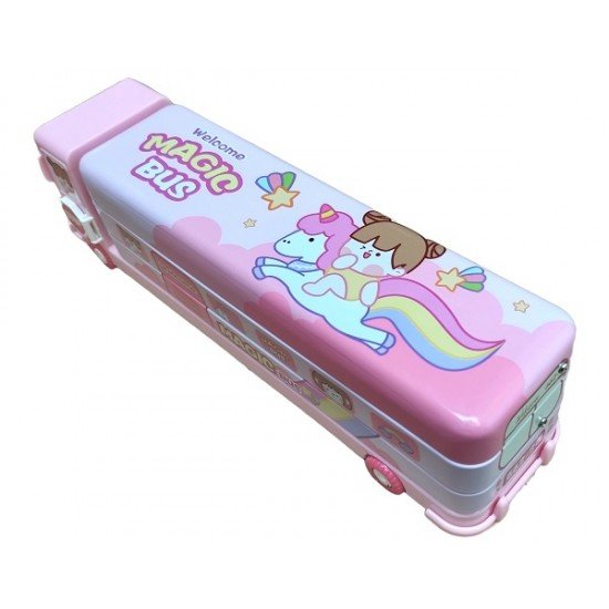 TECHNOCHITRA PINK Magic Bus Cartoon Art Metal Pencil Box TECHNOCHITRA PINK Magic Bus Cartoon Art Metal Pencil Box