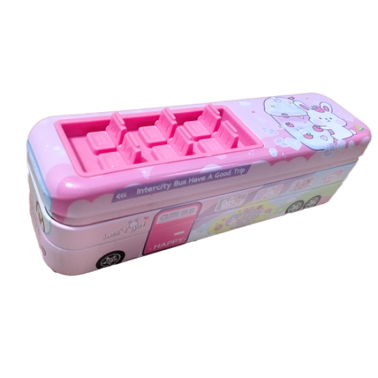 TECHNOCHITRA Open Bus Pencil Case Dual Space Art Metal Pencil Box for girls