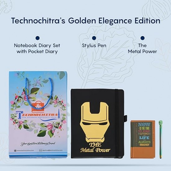 TECHNOCHITRA®Golden Heroic Notebook Trio Majestic Diary, Pocket Diary, and Stylus Pen Set