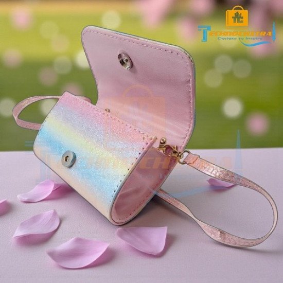 TECHNOCHITRA Fashion Sparkle Butterfly Sling Bag for Kids Girls | Glitter Purse with Pearl Handle and Adjustable Belt| Cute & Handy Multipurpose Pouch