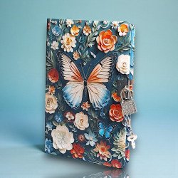 TECHNOCHITRA Aesthetic Butterfly & Flowers Lock Diary for Girls | Secret Journal with Lock & Key | Premium Stationery Gift Set for Kids, Teens & Women