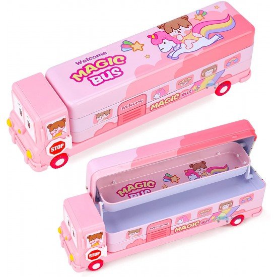 TECHNOCHITRA PINK Magic Bus Cartoon Art Metal Pencil Box
