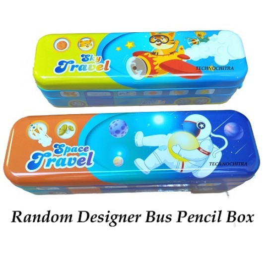 TECHNOCHITRA® Metal bus Pencil Box with Movable Wheels