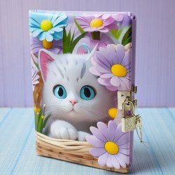 TECHNOCHITRA Adorable Kitty Printed Lock & Key Diary | Secret Writing Journal | Aesthetic Stationery Gift Set for Kids, Teens & Women | Password Lock Style Notebook