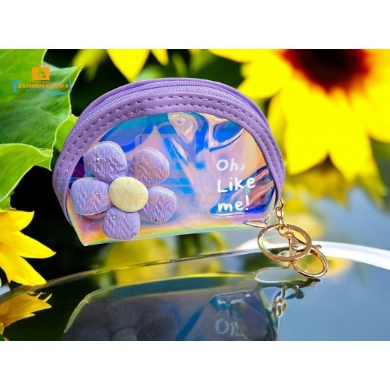 TECHNOCHITRA Flower Dreams Holographic Mini Coin Pouch Keychain for Fashion-Forward Girls & Women