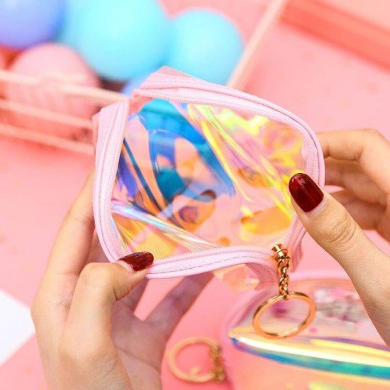 TECHNOCHITRA Flower Dreams Holographic Mini Coin Pouch Keychain for Fashion-Forward Girls & Women