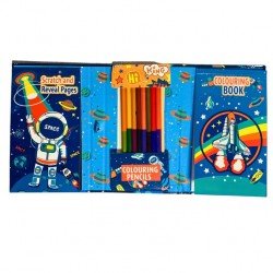 TECHNOCHITRA Astronaut Foldable Coloring Kit with Coloring Book, Scratch Book and Colors for Kids