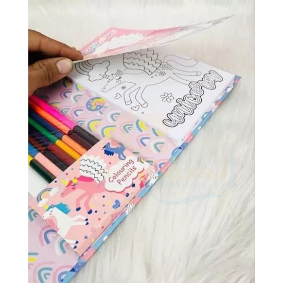 TECHNOCHITRA Unicorn Printed Coloring Kit with Coloring Book and Scratch Book for Kids
