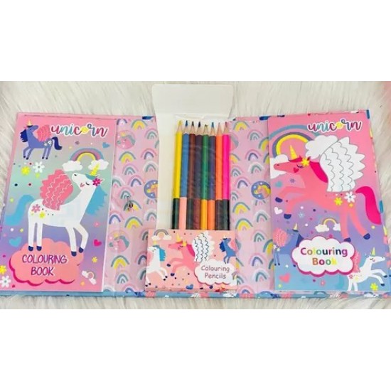 TECHNOCHITRA Unicorn Printed Coloring Kit with Coloring Book and Scratch Book for Kids