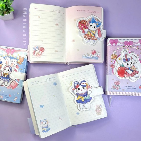 TECHNOCHITRA  Cute Bunny Printed Fluffy Diary with Magnetic lock