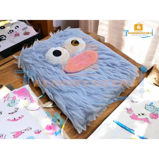 TECHNOCHITRA Funny Ghost Fur Diary for Girls | Soft Fluffy Plush Notebook | Cute Monster-Themed Designer Journal | 180 Pages | Unique Stationery Gift for Kids & Teens