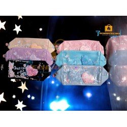 TECHNOCHITRA Magical Starlight Dreams Glitter Pouch for Girls - Multipurpose Pencil Case with Detachable Handle TECHNOCHITRA Magical Starlight Dreams Glitter Pouch for Girls - Multipurpose Pencil Case with Detachable Handle