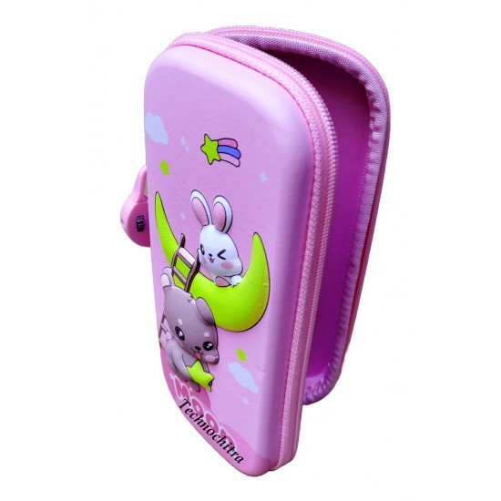 TECHNOCHITRA Soft Touch Pencil Case Pink with Compartments 3D Stereo Cartoon Pencil Box, Large Capacity Art Canvas Pencil Box Pink