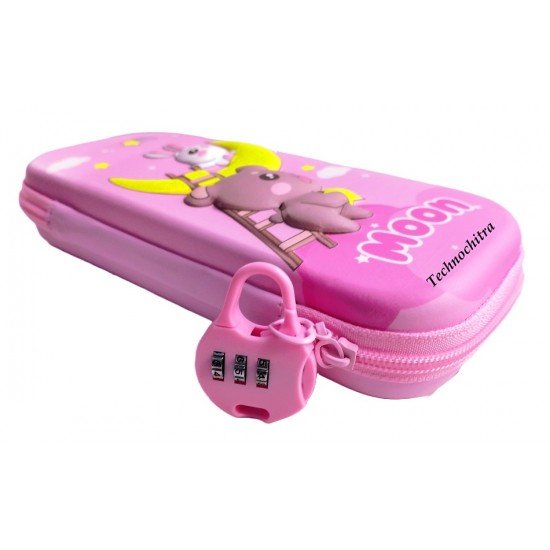 TECHNOCHITRA Soft Touch Pencil Case Pink with Compartments 3D Stereo Cartoon Pencil Box, Large Capacity Art Canvas Pencil Box Pink