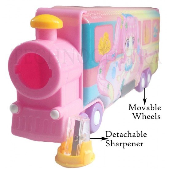 TECHNOCHITRA Aqua Angel Printed Train Shape Pencil Box with Movable wheels TECHNOCHITRA Aqua Angel Printed Train Shape Pencil Box with Movable wheels