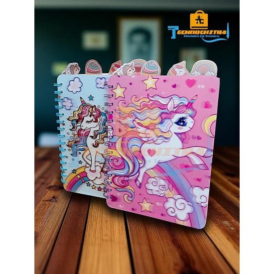 TECHNOCHITRA Lenticular 3D Unicorn Cover Diary | Spiral Bound Unicorn Notebook Diary for Girls with Bookmarks