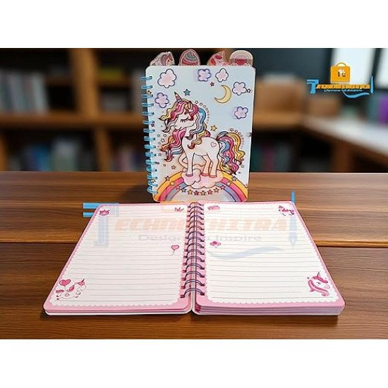 TECHNOCHITRA Lenticular 3D Unicorn Cover Diary | Spiral Bound Unicorn Notebook Diary for Girls with Bookmarks