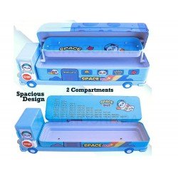 TECHNOCHITRA Magic Bus Shape with Rotating Wheels Art Metal Pencil Box