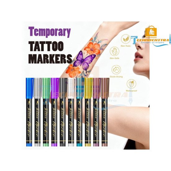 Temporary Tattoo Marker Pens for Skin-Easy Washable Body Paint Pens for Kids & Adults | Tattoo Marker Pen Kit for Parties Temporary Tattoo Marker Pens for Skin-Easy Washable Body Paint Pens for Kids & Adults | Tattoo Marker Pen Kit for Parties